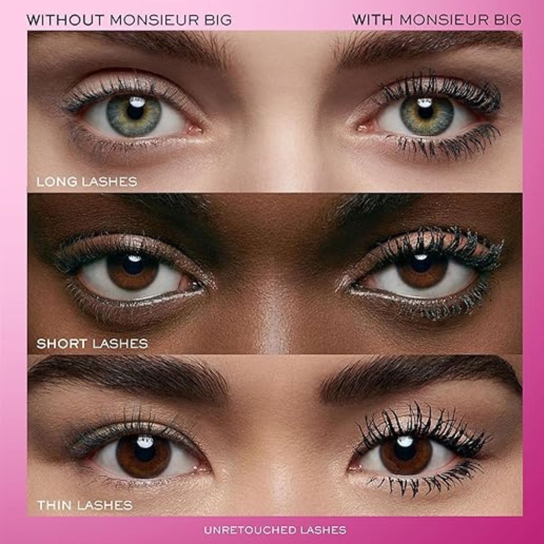 Intense black formula of Monsieur Big Mascara swatched on white surface