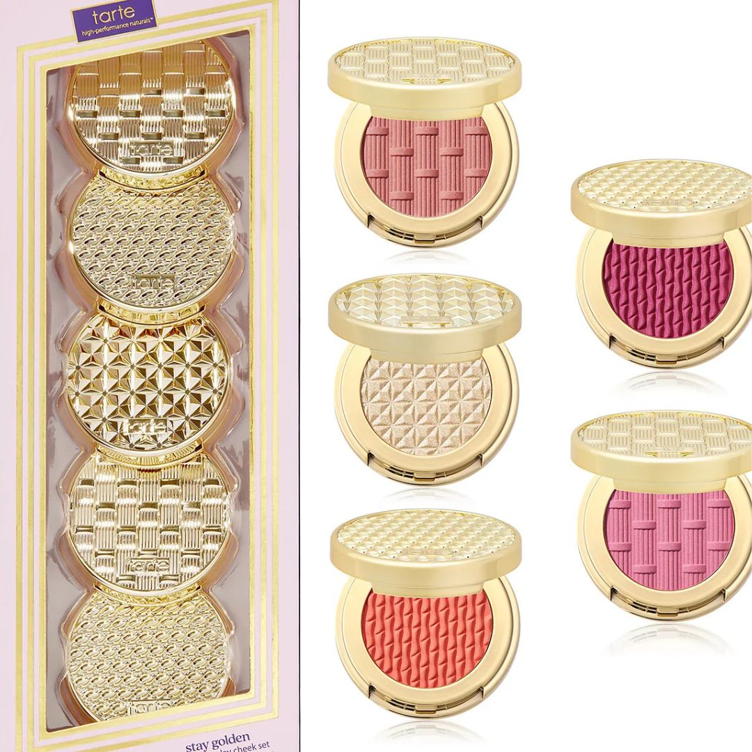 Tarte Stay Golden Amazonian Clay Cheek Set – 5-piece mini blush and highlighter palette