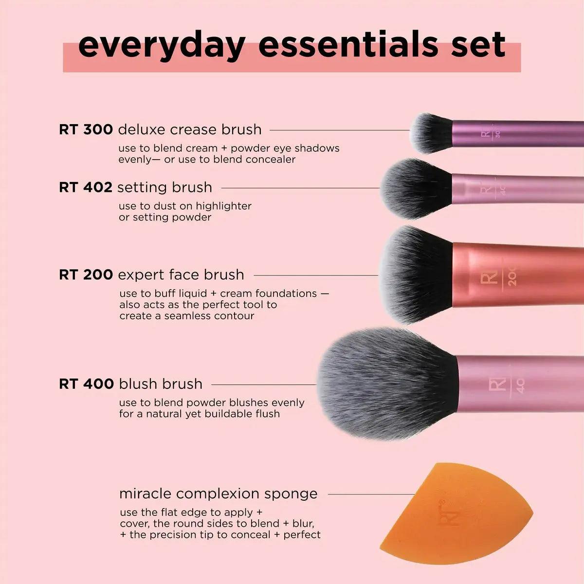 Real Techniques Everyday Essentials Makeup Brush Set Let's Glamorize