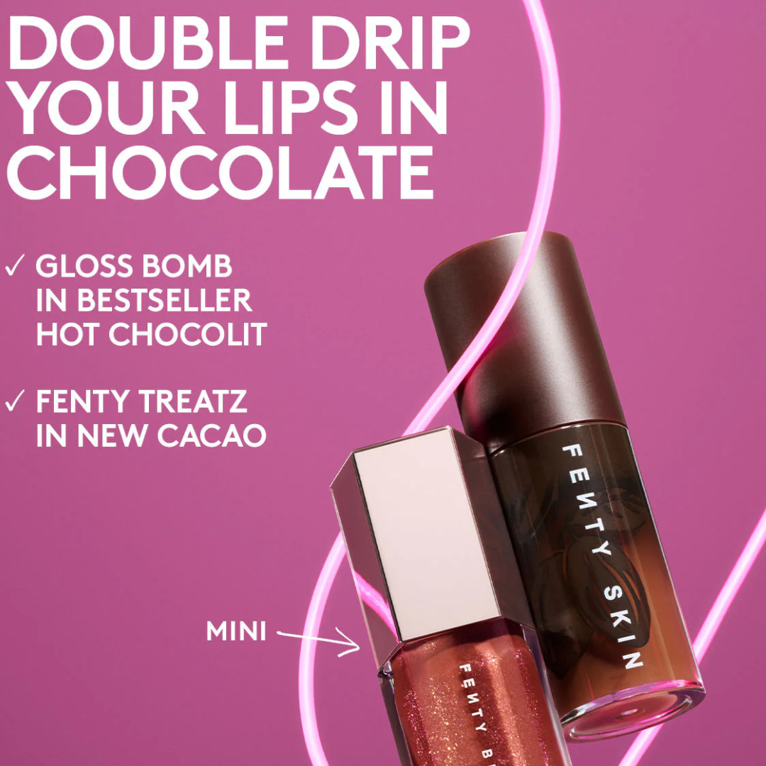 Fenty Beauty Chocolit Treatz 2-piece lip set with high-shine lip luminizer and moisturizing lip oil