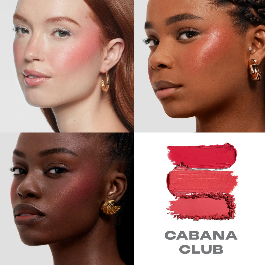 Compact Morphe blush palette featuring multi-finish cream, balm, and powder for cheeks