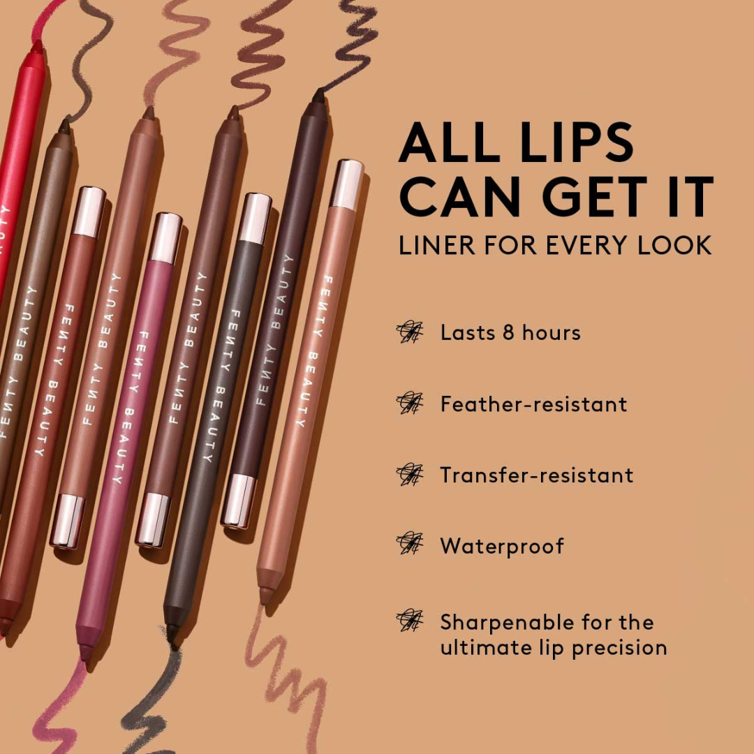 Fenty Beauty Lined + Luminized lip set showing smooth lip liner and glossy lip finish