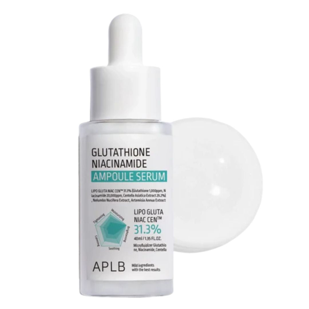 "APLB Glutathione Niacinamide Ampoule Serum 40ml bottle on white background"

