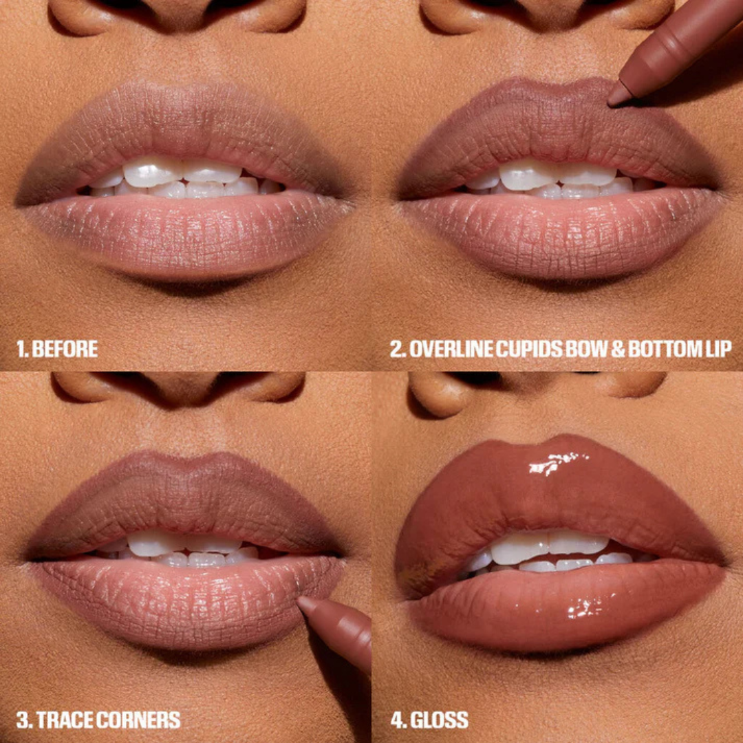 "Swatches of Huda Beauty Ramadan Habibti Mini Lip Kit on different skin tones"

