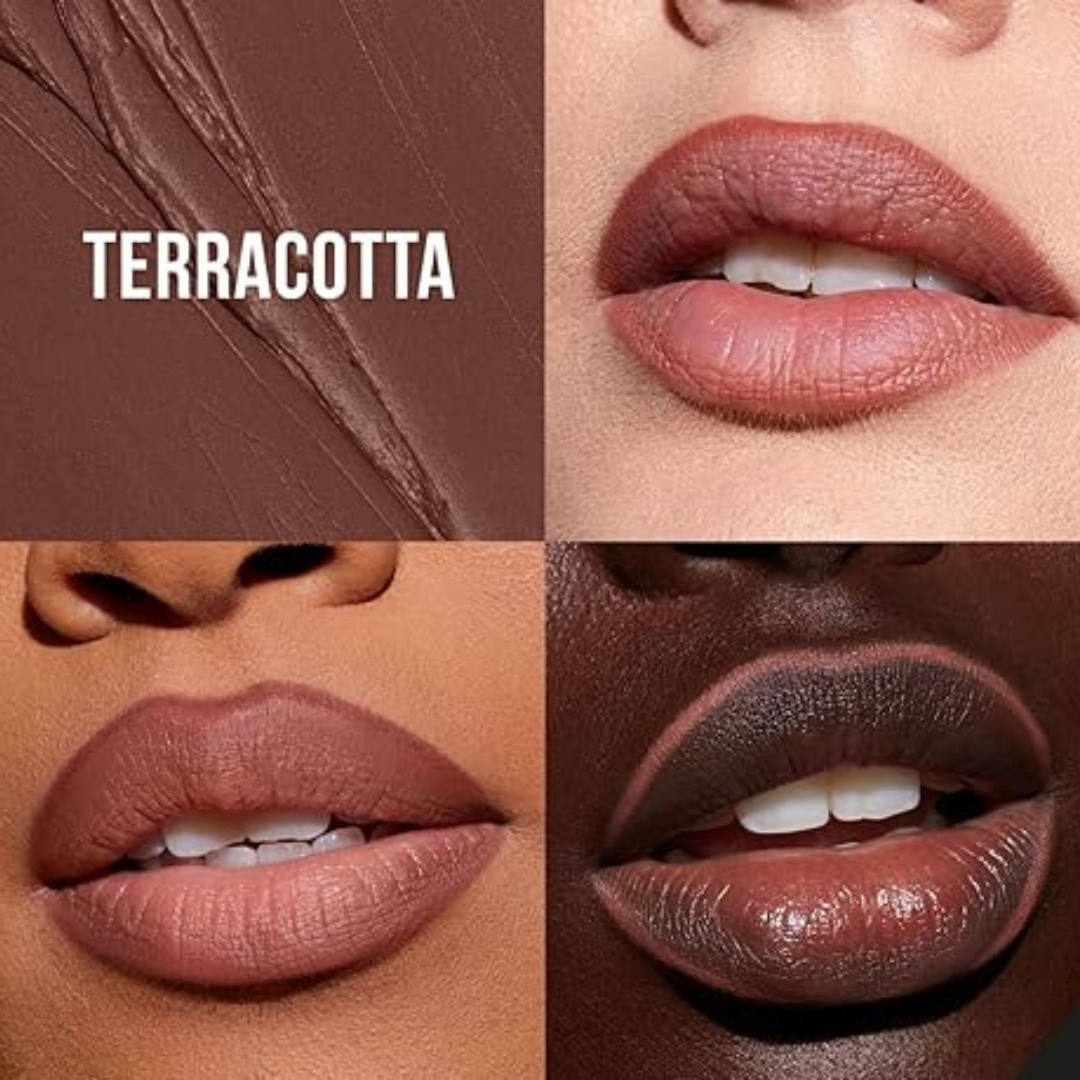 "Brown Kit Lip Duo by Huda Beauty on tropical background with coconut"

