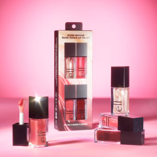 e.l.f. Glow Reviver Quad Goals Lip Oil Kit 7.6ml with four tinted lip oils in clear tubes