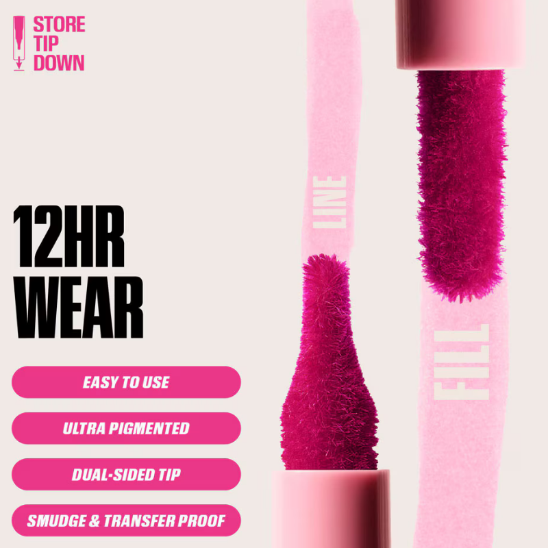 "Long-lasting lip stain in deep nude shade by Huda Beauty"

