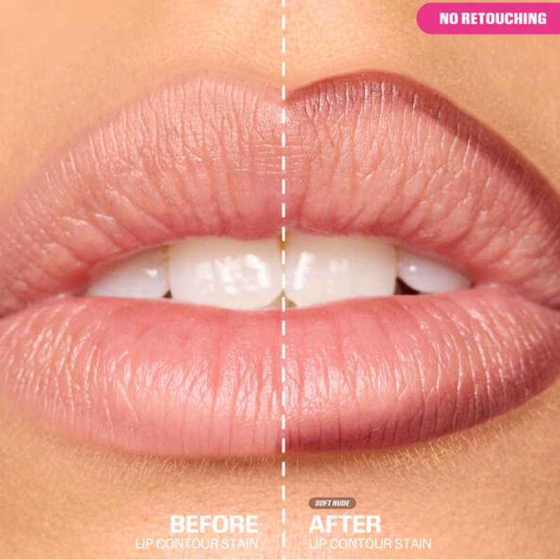 "Transfer-proof lip stain swatch in vibrant red shade"

