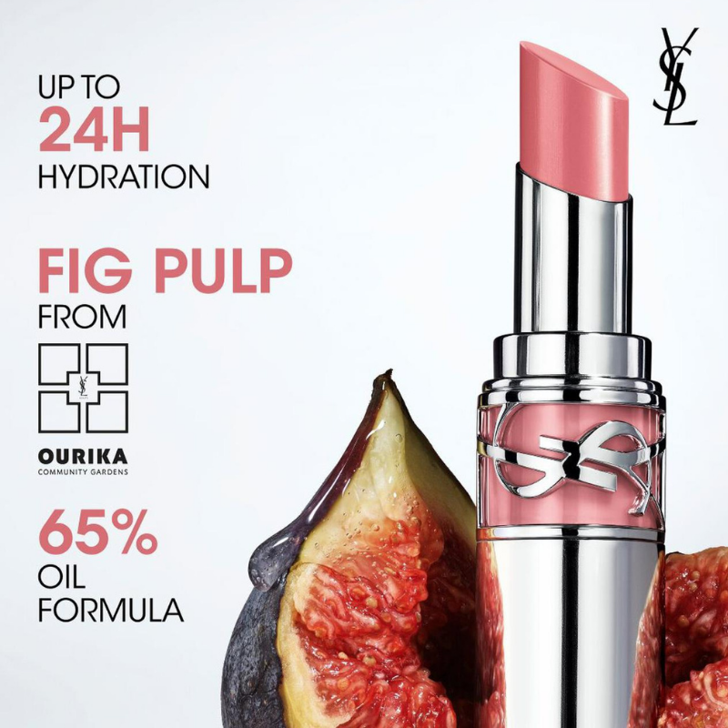 "Swatch of YSL 201 Rosewood Blush lipstick on light to medium skin tone showing glossy rosewood finish"

