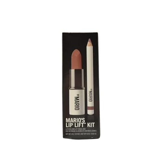 "Makeup By Mario Lip Lift Kit Pink Nude with Ultra Suede Lipstick in Sam and Sculpting Lip Pencil in Hugh displayed on white background"

