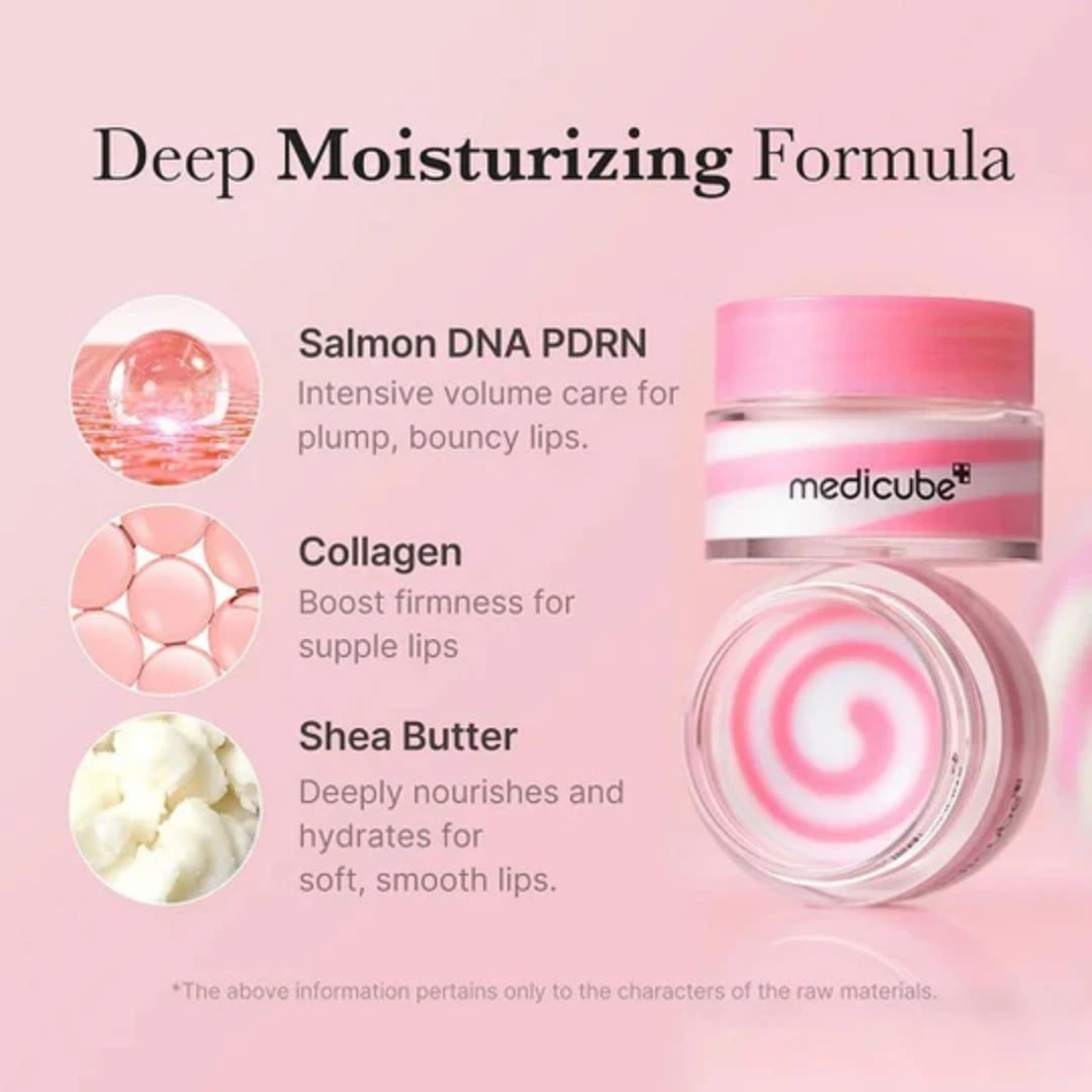 Close-up of MEDICUBE Lip Sleeping Mask texture on finger


