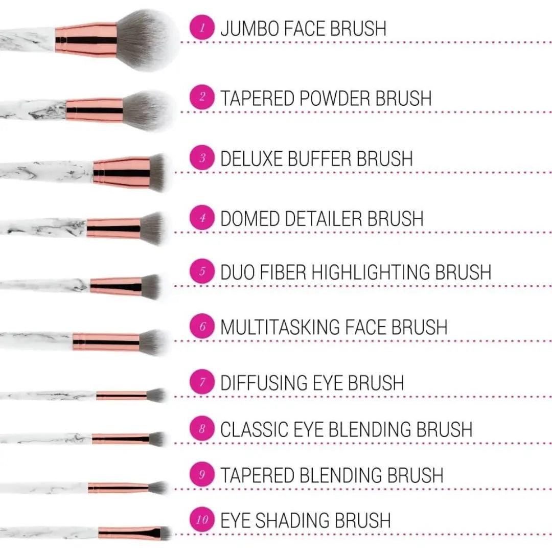 BH cosmetics Marble Luxe - 10 Piece Brush Set - Let's Glamorize