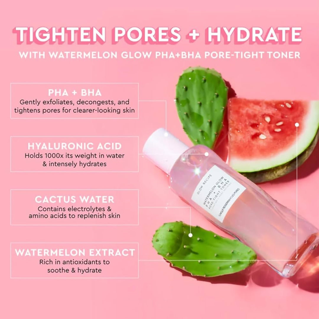Glow Recipe Watermelon Glow PHA + BHA Pore-Tight Toner Texture Flatlay